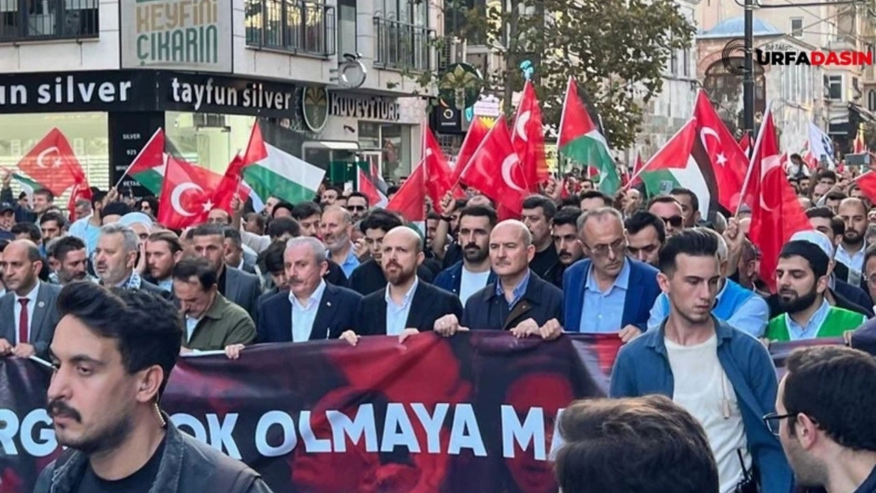 Bilal Erdoğan ve Süleyman Soylu yan yana Filistin Yürüyüşü'nde